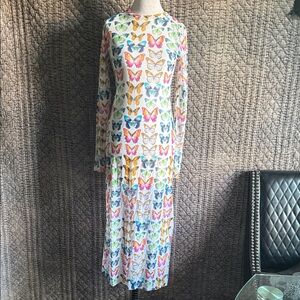 Vibrant Butterfly Print Long Sleeve Dress